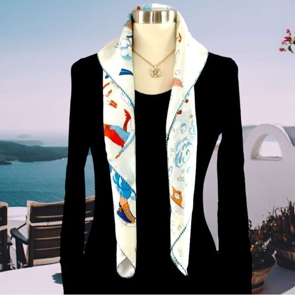 VINTAGE 100% SILK SCARF WITH STUNNING SCENES - Picture 6 of 6